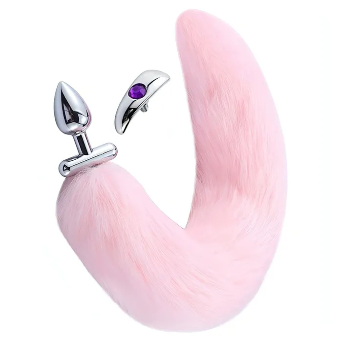 2 in 1 Convertible Fox Tail Plug - Plug Anale in acciaio con coda removibile - Rosa | O Products Anal