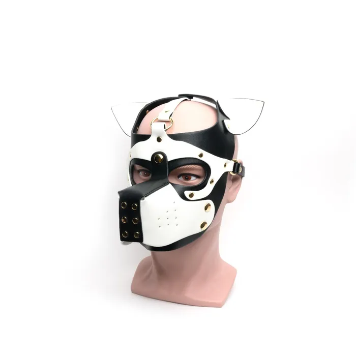 665 Couples 665 Bondage Pup Hood Black White Zwart Witte Puppy Play Hood PU Leer One Size