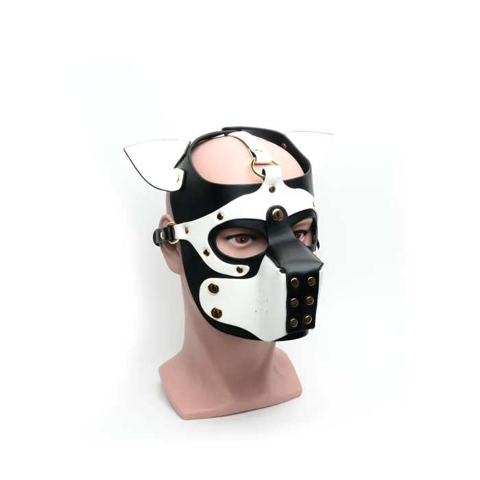 665 Couples | 665 - Bondage Pup Hood Black White - Zwart Witte Puppy Play Hood - PU Leer - One Size