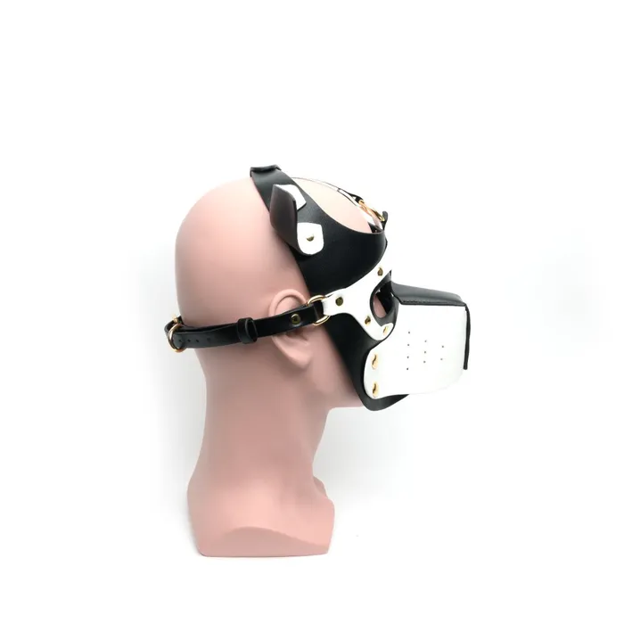 665 Couples | 665 - Bondage Pup Hood Black White - Zwart Witte Puppy Play Hood - PU Leer - One Size