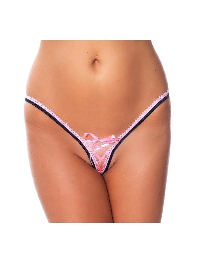 Amorable Erotische Slip Sexy Gstring Met Lief Vetersluiting Accent Roze One Size Amorable by Rimba Teddies And Bodies