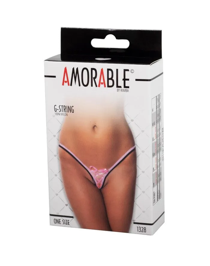 Amorable - Erotische Slip - Sexy G-string Met Lief Vetersluiting Accent - Roze - One Size | Amorable by Rimba Teddies And Bodies