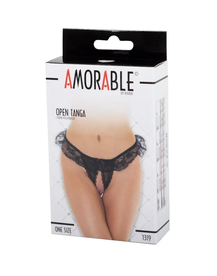 Amorable - Erotische String - Burlesque Tanga Met Open Kruis - Zwart - One Size | Amorable by Rimba Teddies And Bodies