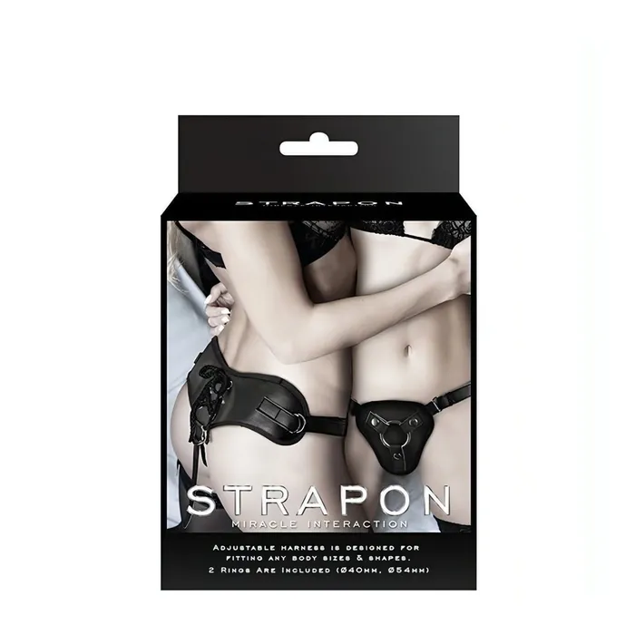 Anal | Chisa Novelties Imbracatura A Doppia Imbottitura Per Falli Con Ventosa Con Set di 2 Anelli da 4 e 5.4 cm di diametro - Nero