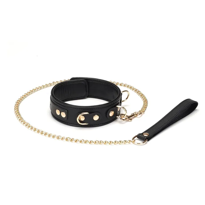 Anal Liebe Seele Liebe Seele Dark Secret Exclusieve Lederen Collar Met Leiband Goud Metalen Hardware ZwartGoud