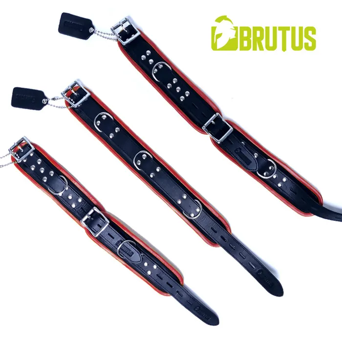 Brutus Restraints | Brutus - Polsboeien - Leren Zwart Rode Handboeien - Afsluitbaar - Leather Wrist Restraints Black Red