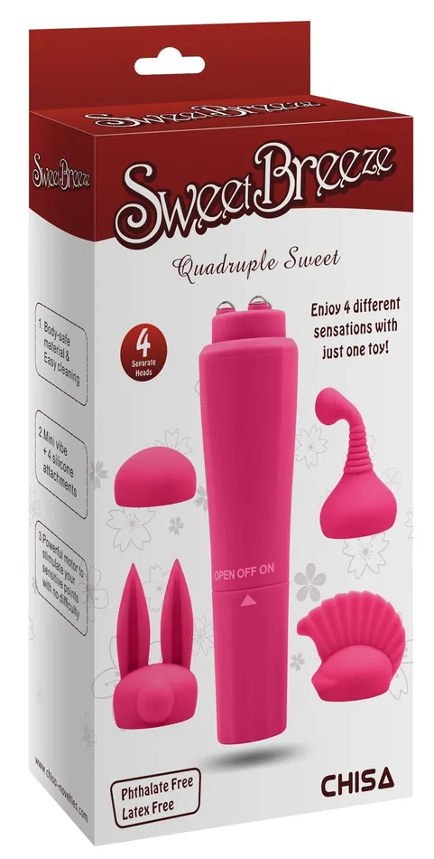 Chisa Sweet Breeze - Quadruple Sweet - Pocket Rocket Mini Vibrator - Vier Opzetstukjes - Roze | Vibrators