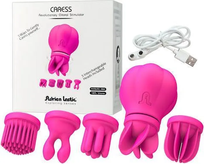 Erotiekvoordeel.nl Female Sex Toys | Adrien Lastic -  Caress Clitoris Vibrator - Met vijf opzetstukken - Roze