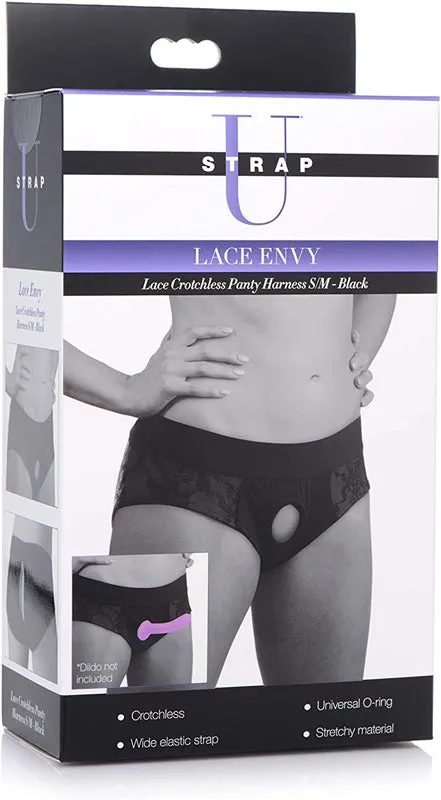 Female Sex Toys | Lace Envy Lace Crotchless Panty Harness - XR Brand