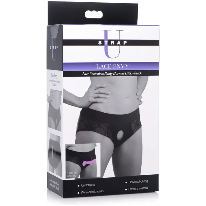 Female Sex Toys | Lace Envy Lace Crotchless Panty Harness - XR Brand