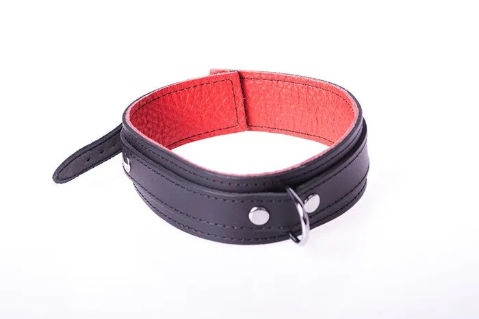 Kiotos - Basic Collar Van Leer Met Metalen D-Ring En Gesp - Zwart/Rood | Kiotos Male Sex Toys