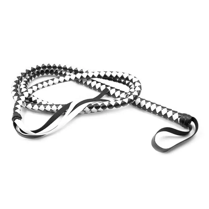 Kiotos Lange gevlochten single tail - Bull Whip - 190 cm lang - Wit/Zwart | Anal