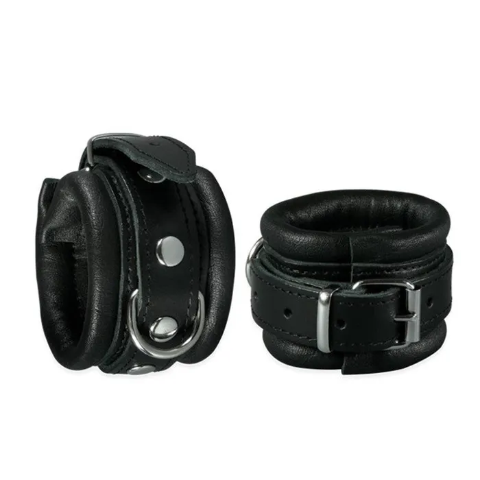 Kiotos Leather Gevoerde Lederen Handboeien Breedte 5 cm Zwart Kiotos Restraints