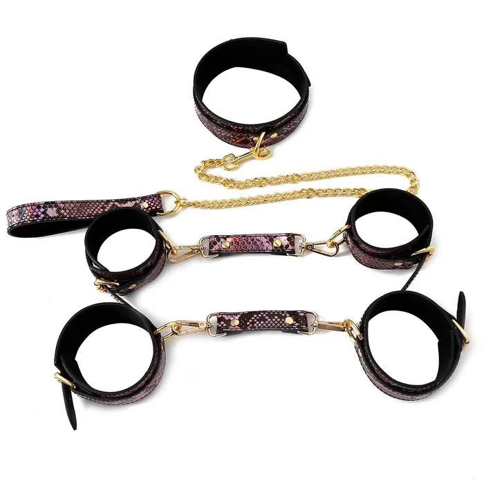 Kiotos Restraints | Kiotos Leather - BDSM Set 3-delig Met Reptielenprint - Goud/Roze