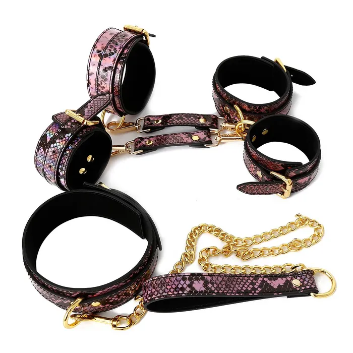 Kiotos Restraints | Kiotos Leather - BDSM Set 3-delig Met Reptielenprint - Goud/Roze