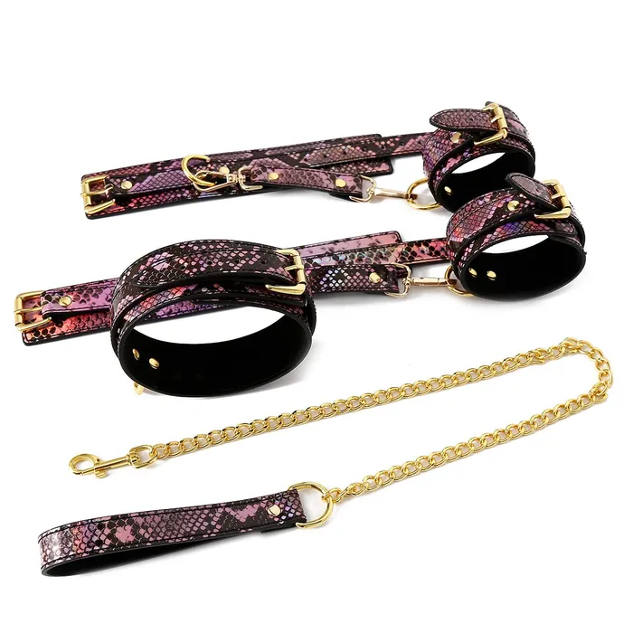 Kiotos Restraints | Kiotos Leather - BDSM Set 3-delig Met Reptielenprint - Goud/Roze