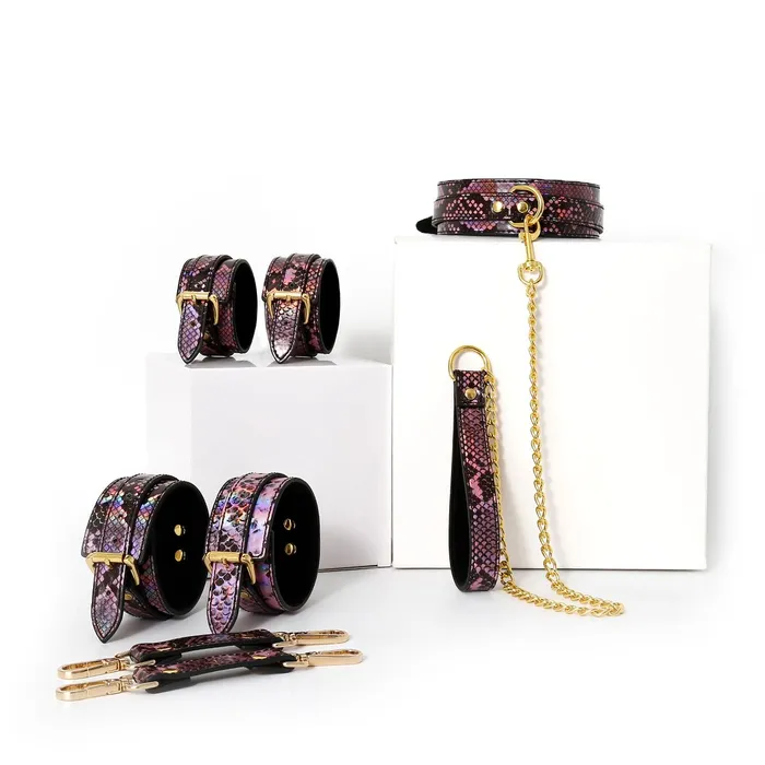 Kiotos Restraints | Kiotos Leather - BDSM Set 3-delig Met Reptielenprint - Goud/Roze