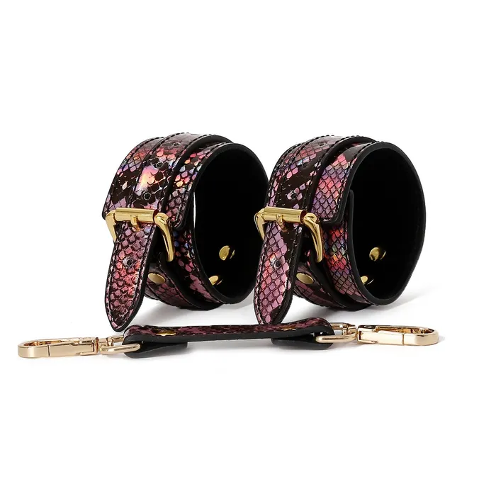 Kiotos Restraints | Kiotos Leather - BDSM Set 3-delig Met Reptielenprint - Goud/Roze