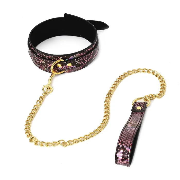 Kiotos Restraints | Kiotos Leather - BDSM Set 3-delig Met Reptielenprint - Goud/Roze