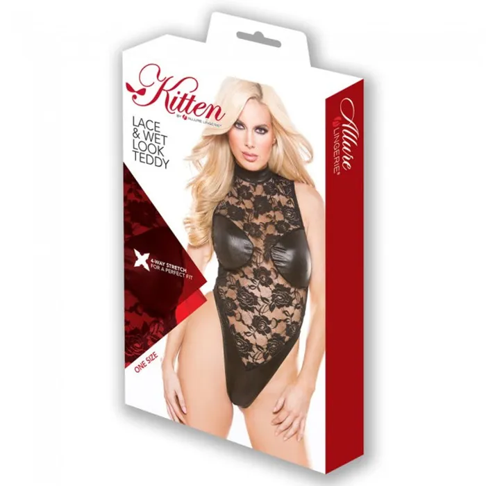 Kitten Floral Lace Wet Look Teddy Allure Lingerie Couples