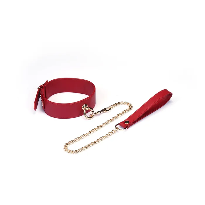 Liebe Seele Vibrators Liebe Seele Bright Red PU Lederen Collar met Leiband Vegan RoodGoud