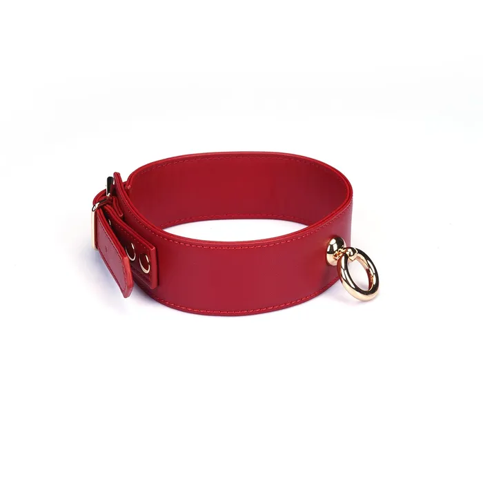 Liebe Seele Vibrators | Liebe Seele - Bright Red - PU Lederen Collar met Leiband - Vegan - Rood/Goud