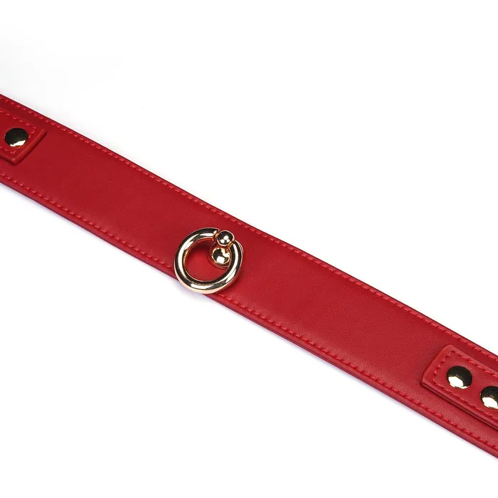 Liebe Seele Vibrators | Liebe Seele - Bright Red - PU Lederen Collar met Leiband - Vegan - Rood/Goud