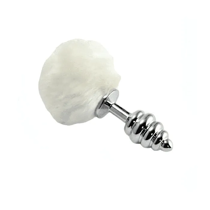 Lovetoy Anal Plug Anale Spiral Argento 6cm con Pon Pon Bianco