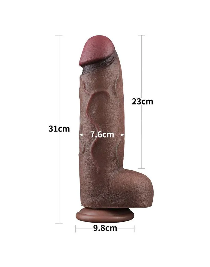 Lovetoy Dildos | LoveToy - Dildo - Dubbellaagse Siliconen Dildo XXL - Lengte 31 cm - Diameter 7.6 cm - Bruin