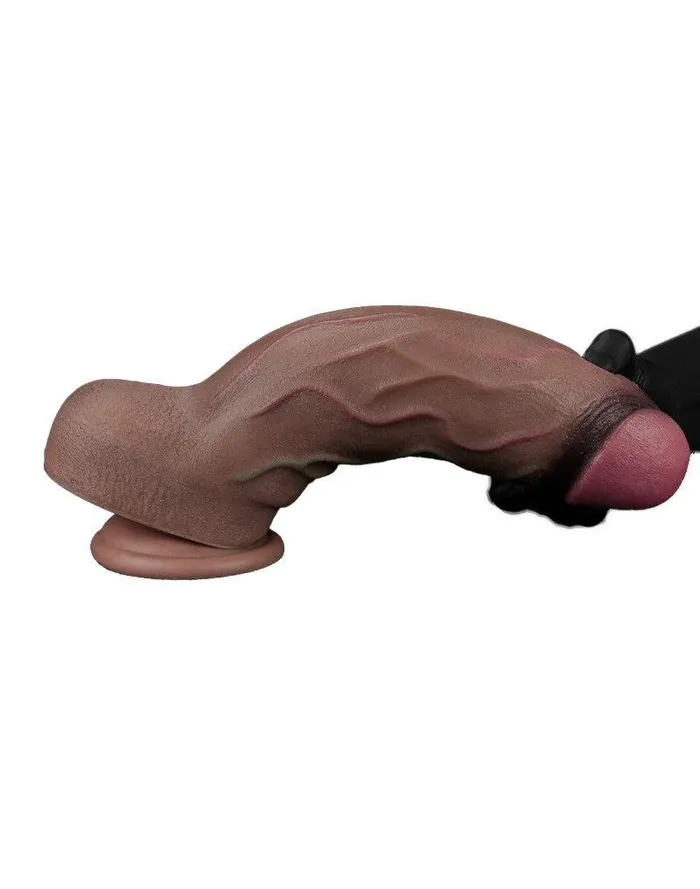 Lovetoy Dildos | LoveToy - Dildo - Dubbellaagse Siliconen Dildo XXL - Lengte 31 cm - Diameter 7.6 cm - Bruin