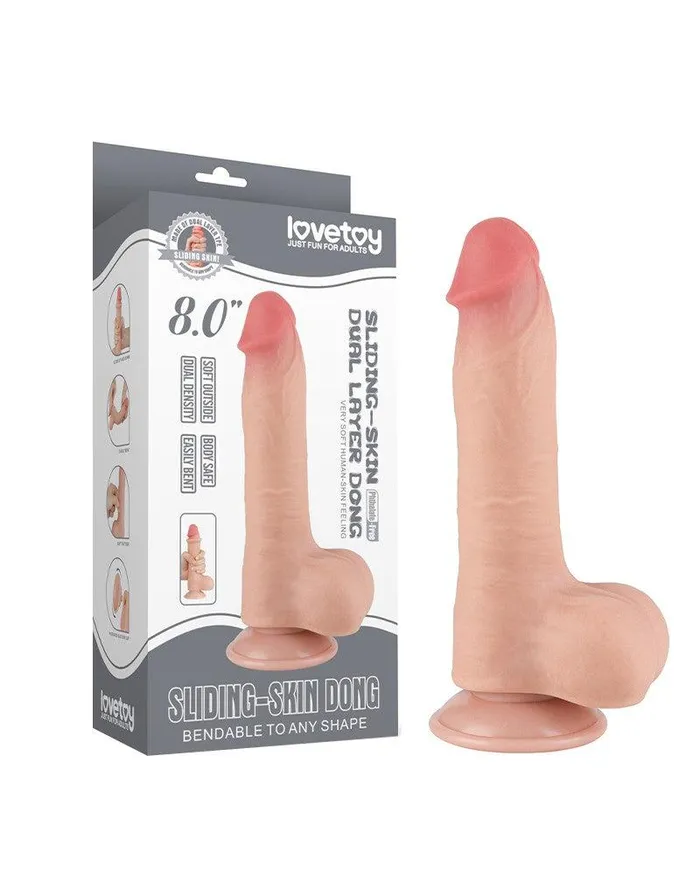 Lovetoy LoveToy - Dildo - Glijdende Huid Dildo - Lengte 20 cm - Diameter 3.9 cm - Lichte Huidskleur | Dildos