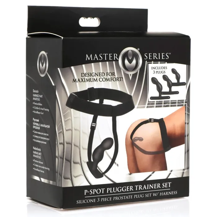 Male Sex Toys | Master Series Master Series - P-Spot Plugger - 3 Anaal Pluggen met Harnas - Zwart