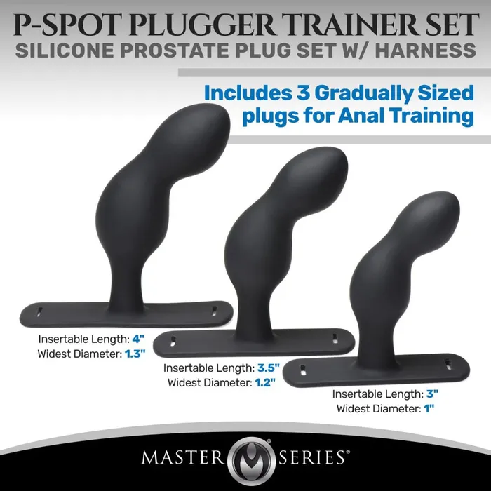 Male Sex Toys | Master Series Master Series - P-Spot Plugger - 3 Anaal Pluggen met Harnas - Zwart