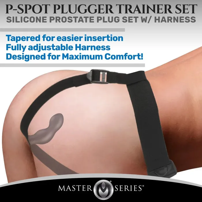 Male Sex Toys | Master Series Master Series - P-Spot Plugger - 3 Anaal Pluggen met Harnas - Zwart