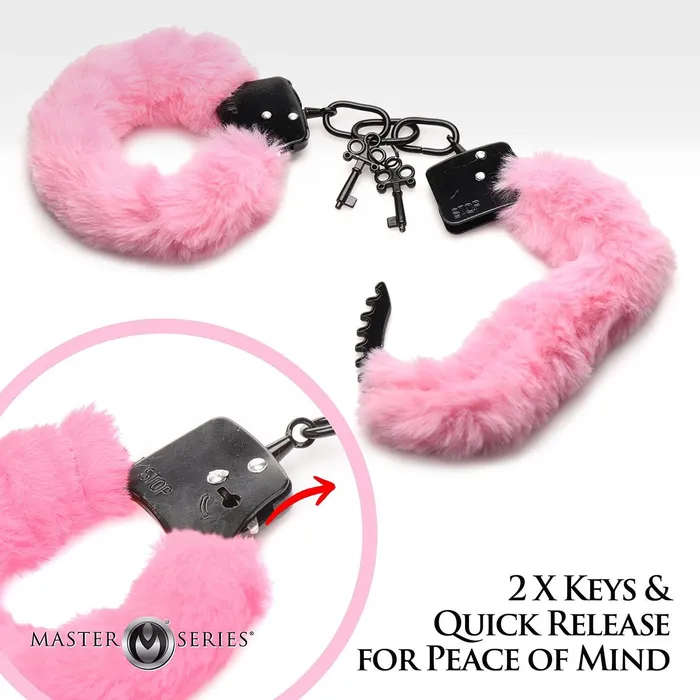 Master Series Male Sex Toys | Master Series - Cuffed In Fur - Metalen Handboeien met Kunstbont - Roze