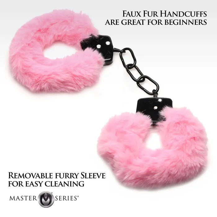 Master Series Male Sex Toys | Master Series - Cuffed In Fur - Metalen Handboeien met Kunstbont - Roze