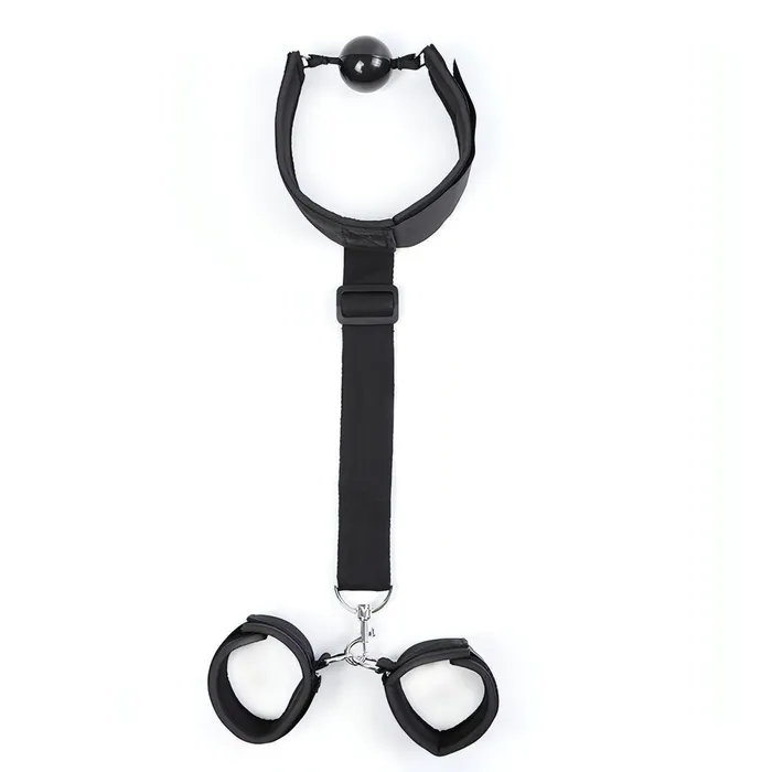 Ohmama Female Sex Toys 2 in 1 BallGag Nera con Strap Comfortable e Polsiere collegate