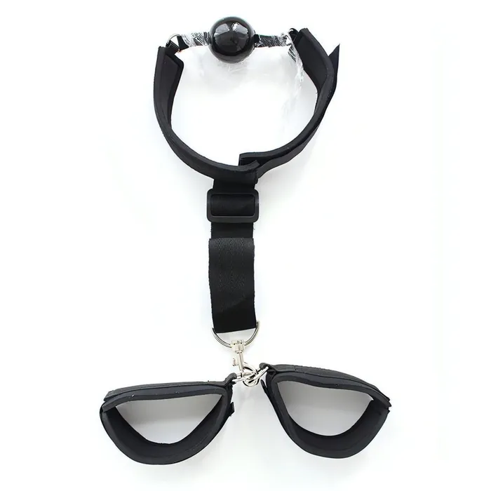 Ohmama! Female Sex Toys | 2 in 1 Ball-Gag Nera con Strap Comfortable e Polsiere collegate