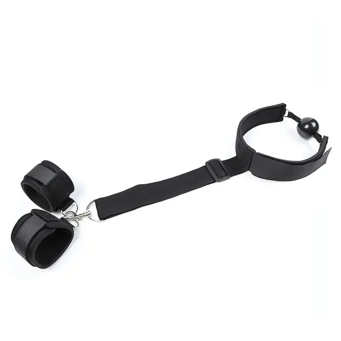 Ohmama! Female Sex Toys | 2 in 1 Ball-Gag Nera con Strap Comfortable e Polsiere collegate