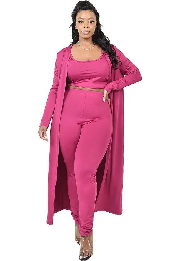 PLUS SIZE 3 PC LONG CARDIGAN ROBE CROP TOP HIGH WAIST LEGGINGS SET | Intimate Play Anal