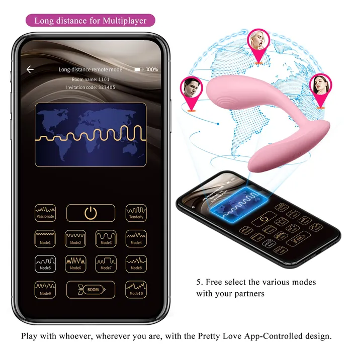 Pretty Love Doppio Stimolatore Vaginale Clitorideo controllabile a qualsiasi distanza con APP Mobile | Vibrators