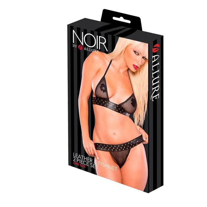 Restraints | Allure Lingerie Noir Leather & Fishnet Two Piece Set