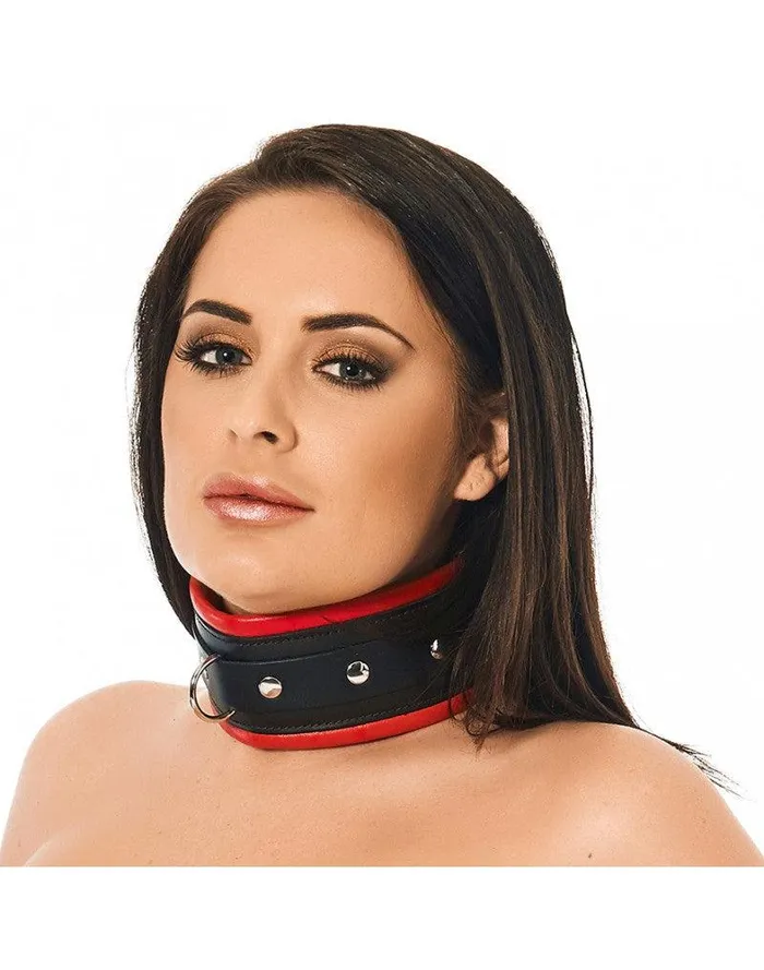 Rimba Bondage Play Male Sex Toys Rimba Brede En Gevoerde Leren collar Met Dring ZwartRood