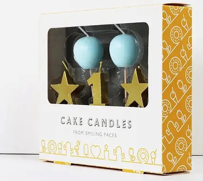 Smiling Faces - Taartkaarsjes - Cupcake Versiering - 1e Verjaardag Jongen - Lichtblauw/Goud - 5 stuks | Smiling Faces Vibrators