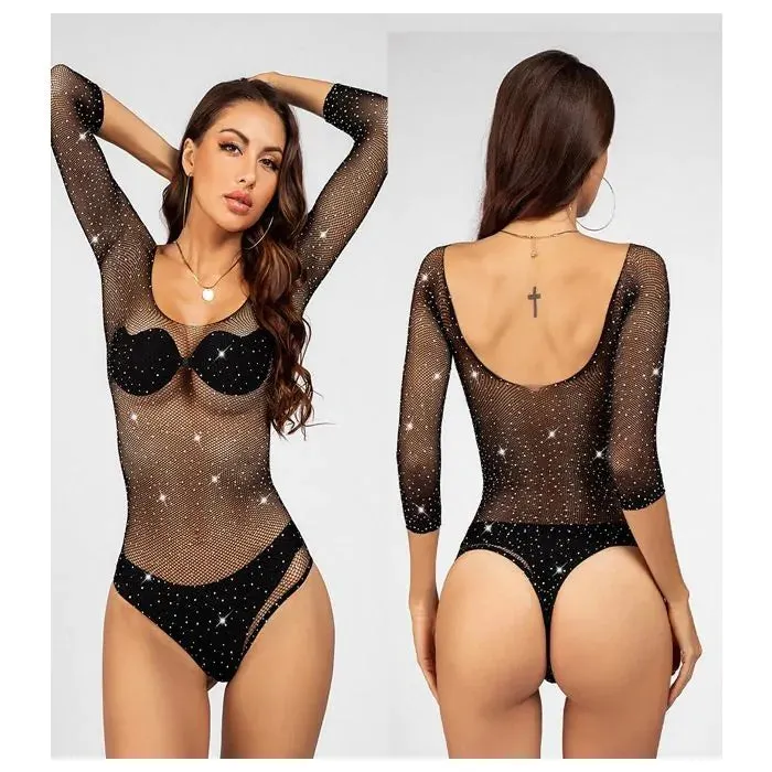 Teddies And Bodies Cindylove Transparante Body met mouwen en strass steentjes One size Zwart Cindylove