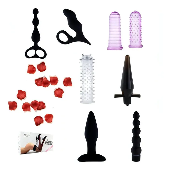 ToyJoy Anal Adventurous Anal Starter Kit Set di Anal Toys 8 pezzi 4 lubrificanti monodose e petali rossi