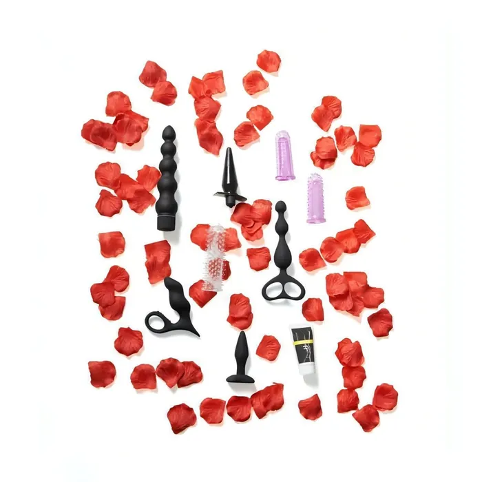 ToyJoy Anal | Adventurous Anal Starter Kit - Set di Anal Toys, 8 pezzi, 4 lubrificanti monodose e petali rossi