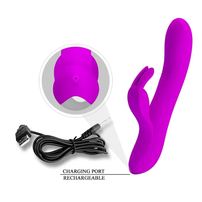 Vibratore Rabbit 100% in silicone, con 4 diverse modalità di tickling e 7 diverse modalità di vibrazione - Viola, Ricaricabile, | Pretty Love Female Sex Toys