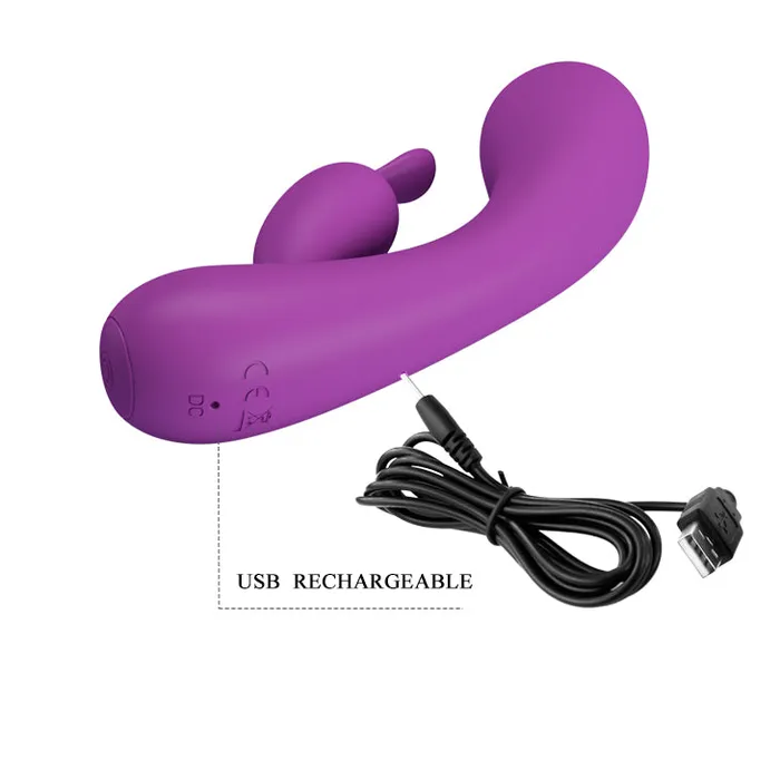 Vibratore Rabbit Extra Soft Silicone - 12 modalità di vibrazione, Ricaricabile, Viola | Pretty Love Female Sex Toys