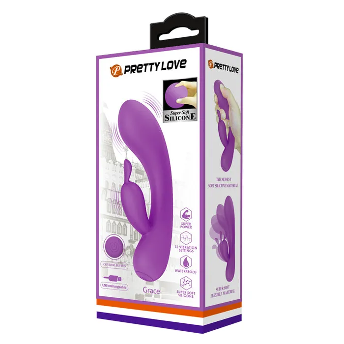 Vibratore Rabbit Extra Soft Silicone - 12 modalità di vibrazione, Ricaricabile, Viola | Pretty Love Female Sex Toys